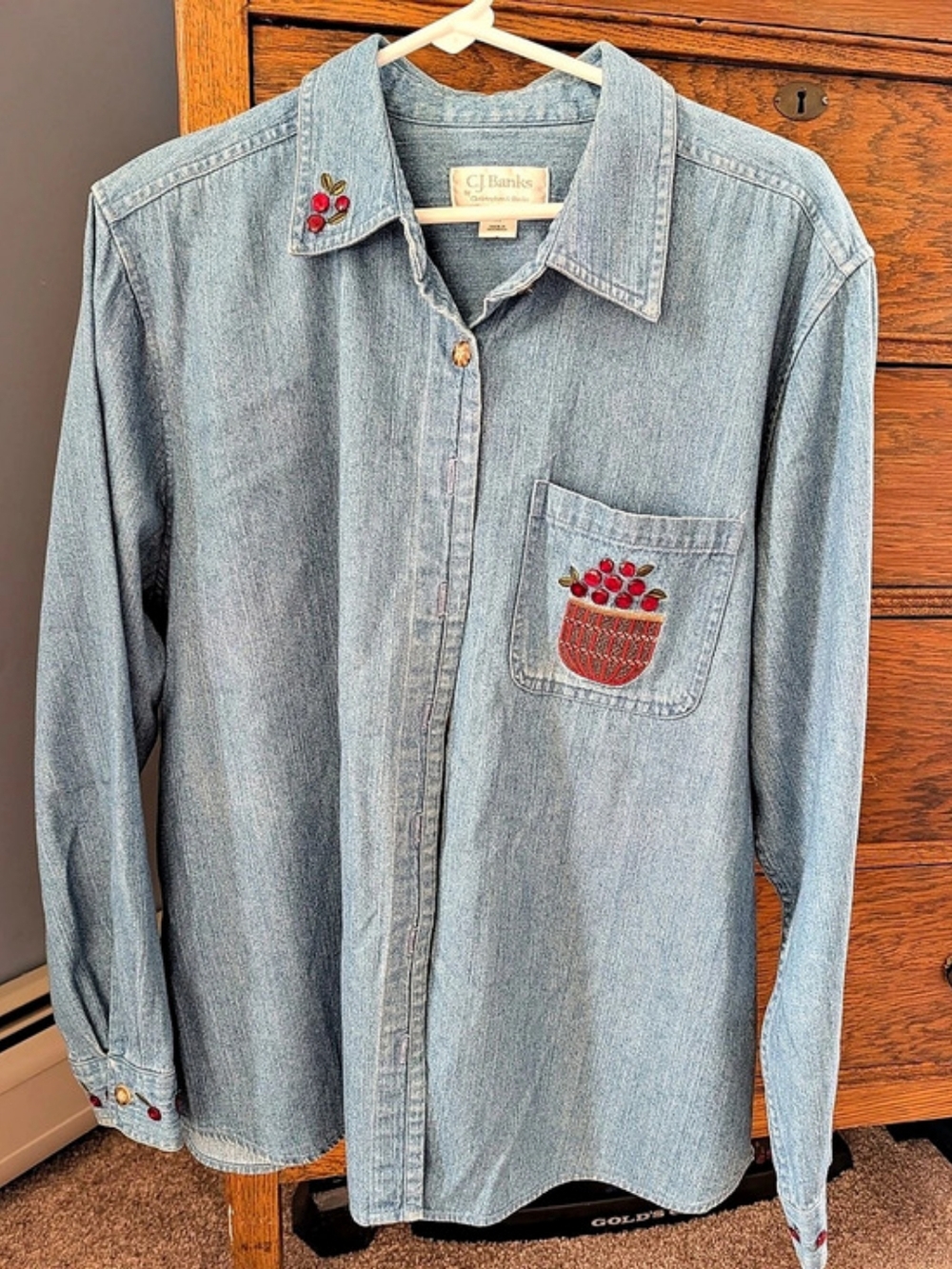 CJ Banks Embroidered Denim Button-Down Blue XL Like New